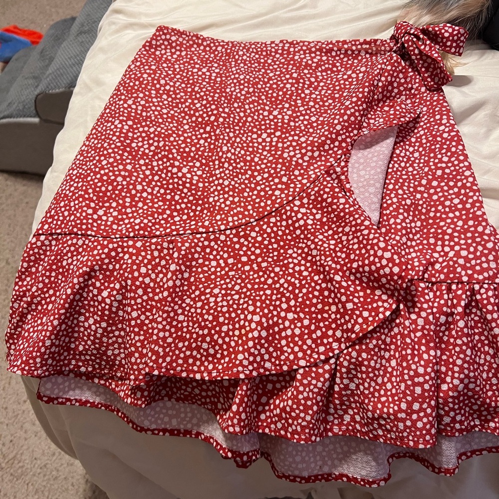 SHEIN Red Asymmetrical Wrap Mini Skirt